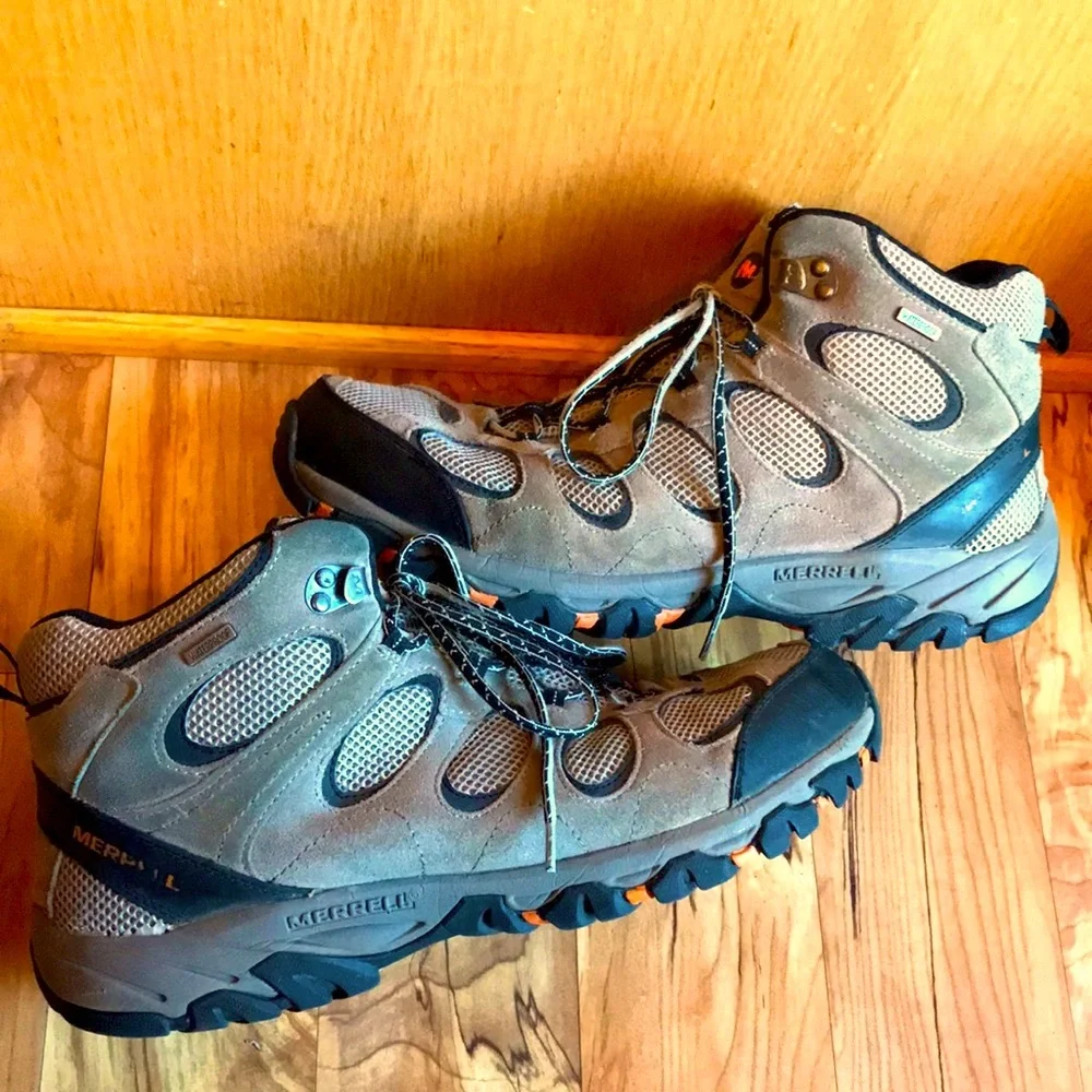 Merrell mid height 13 men’s suede waterproof leather mesh hike boots lace up GUC